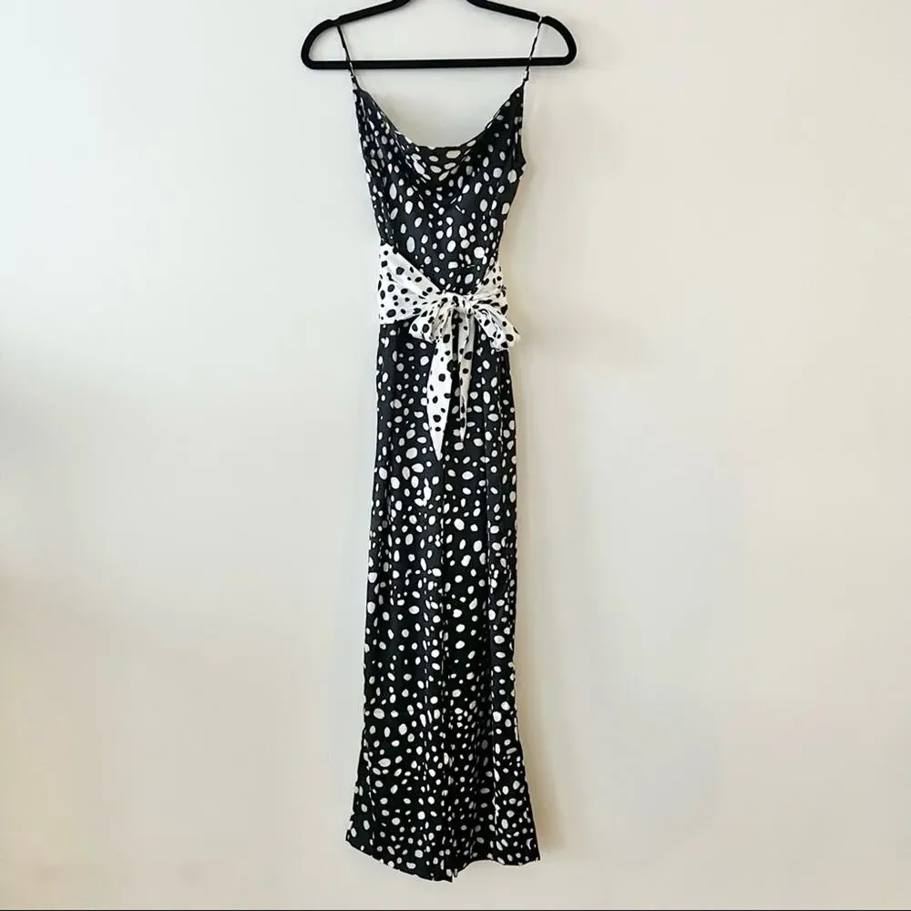 LPA Chelsi Black & White Printed Satin Jumpsuit